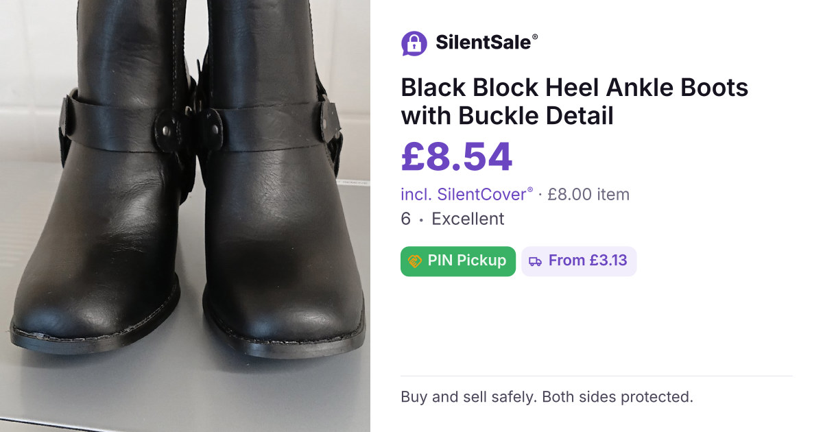Black Block Heel Ankle Boots with Buckle Detail