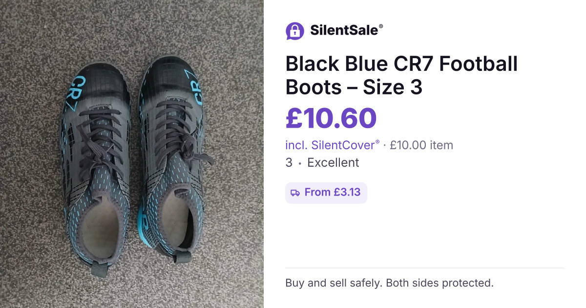  Black Blue CR7 Football Boots – Size 3