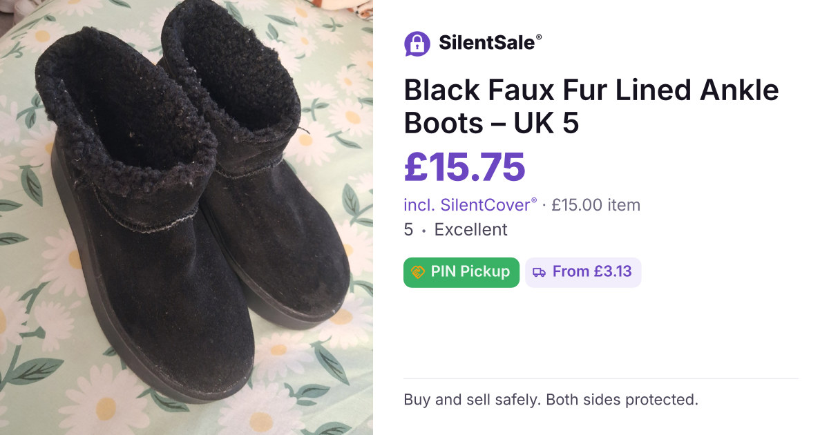 Black Faux Fur Lined Ankle Boots – UK 5