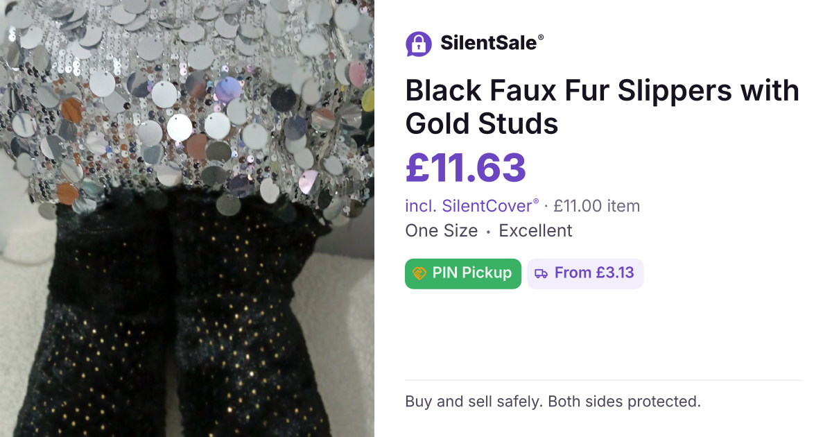 Black Faux Fur Slippers with Gold Studs