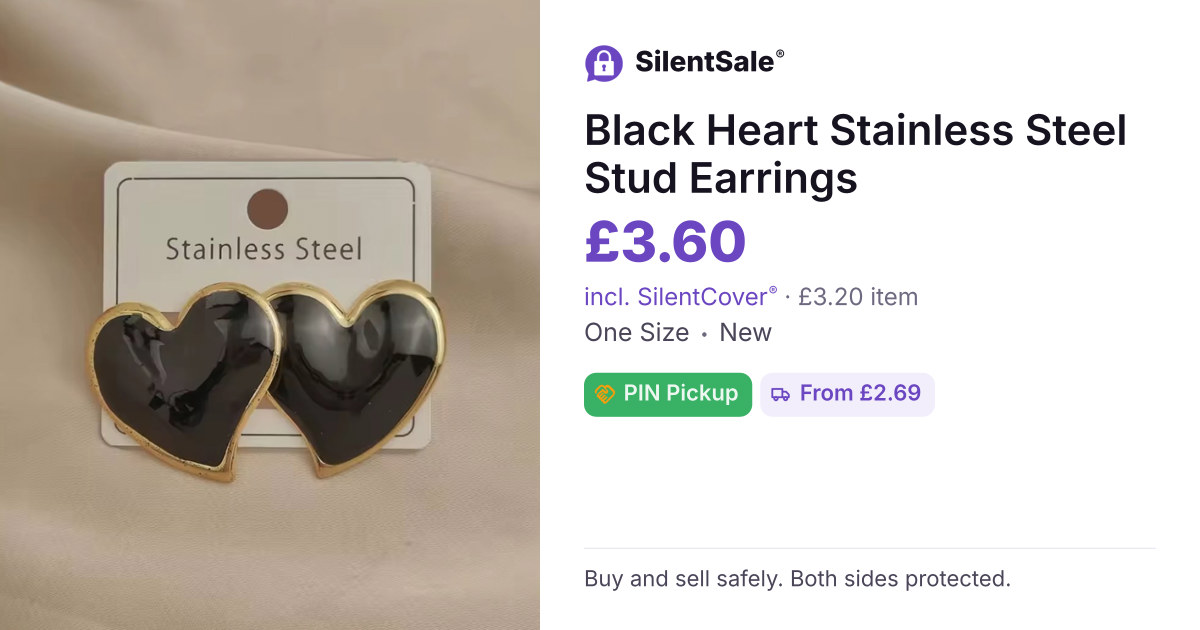 Black Heart Stainless Steel Stud Earrings
