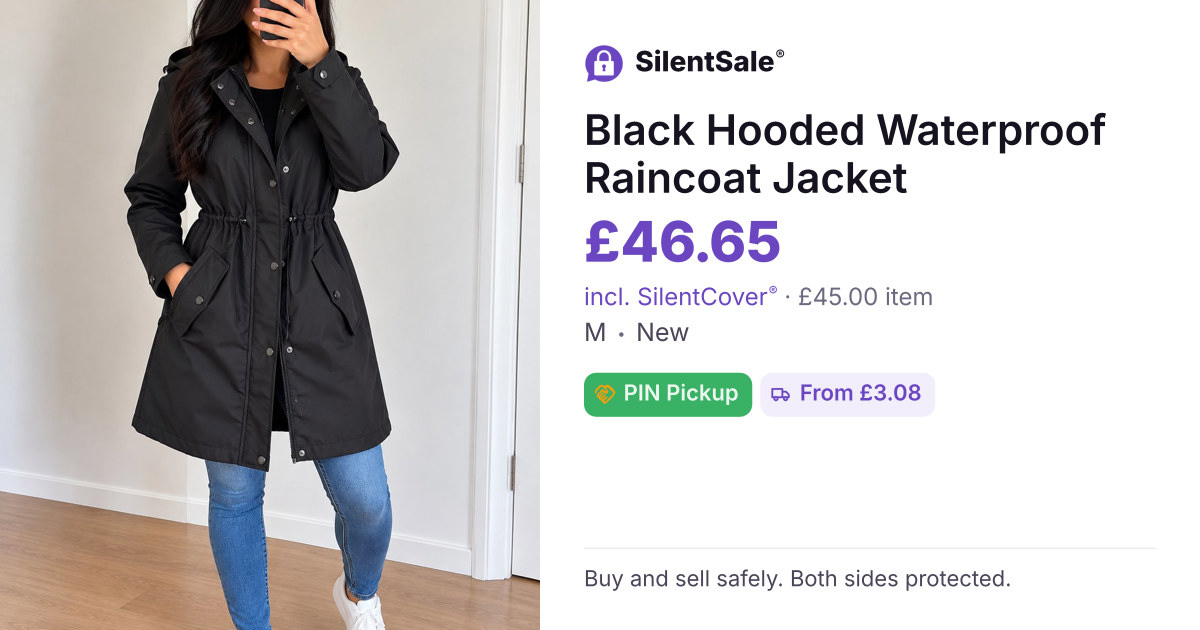 Black Hooded Waterproof Raincoat Jacket
