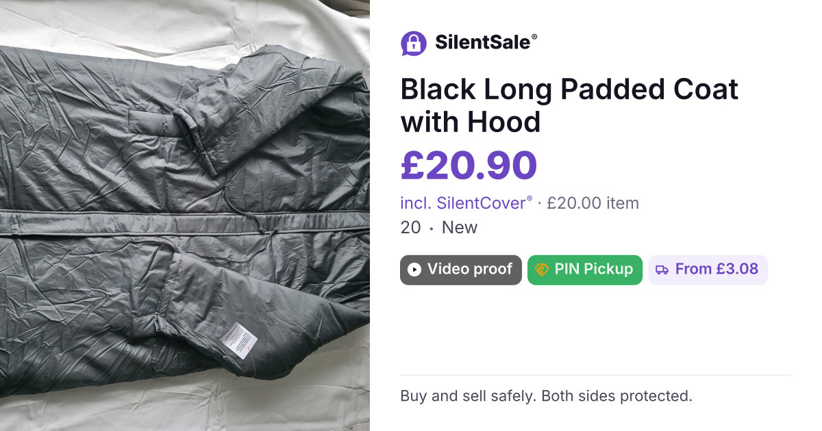 Black Long Padded Coat with Hood