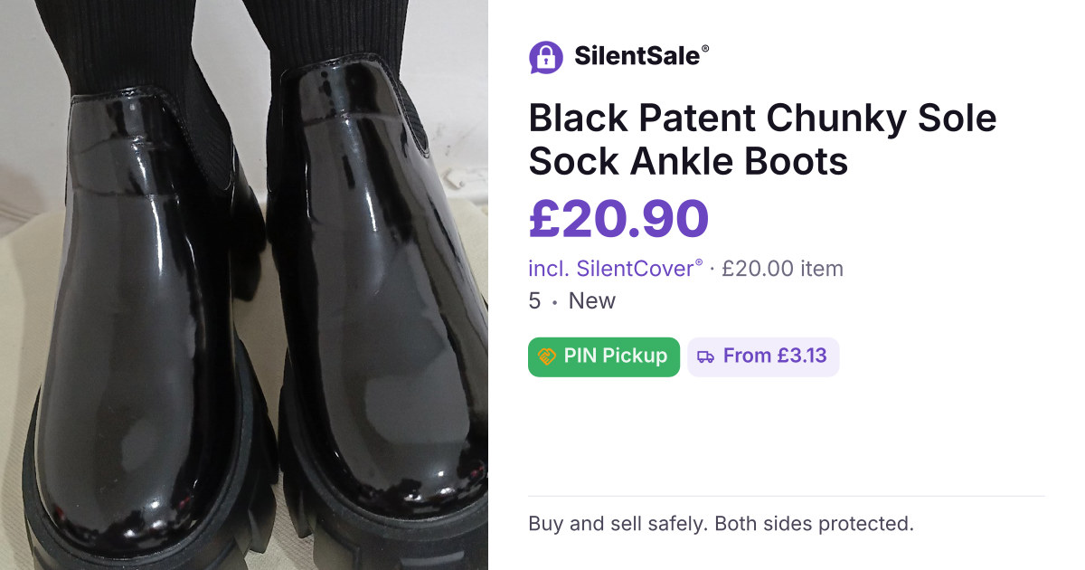 Black Patent Chunky Sole Sock Ankle Boots