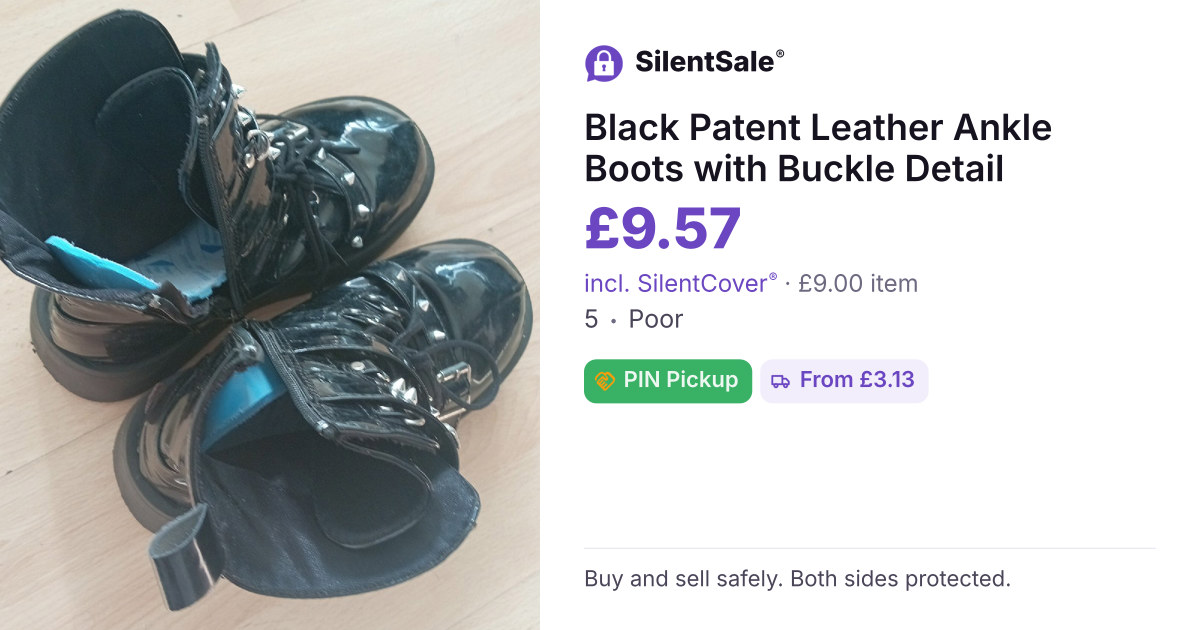 Black Patent Leather Ankle Boots with Buckle Detail
