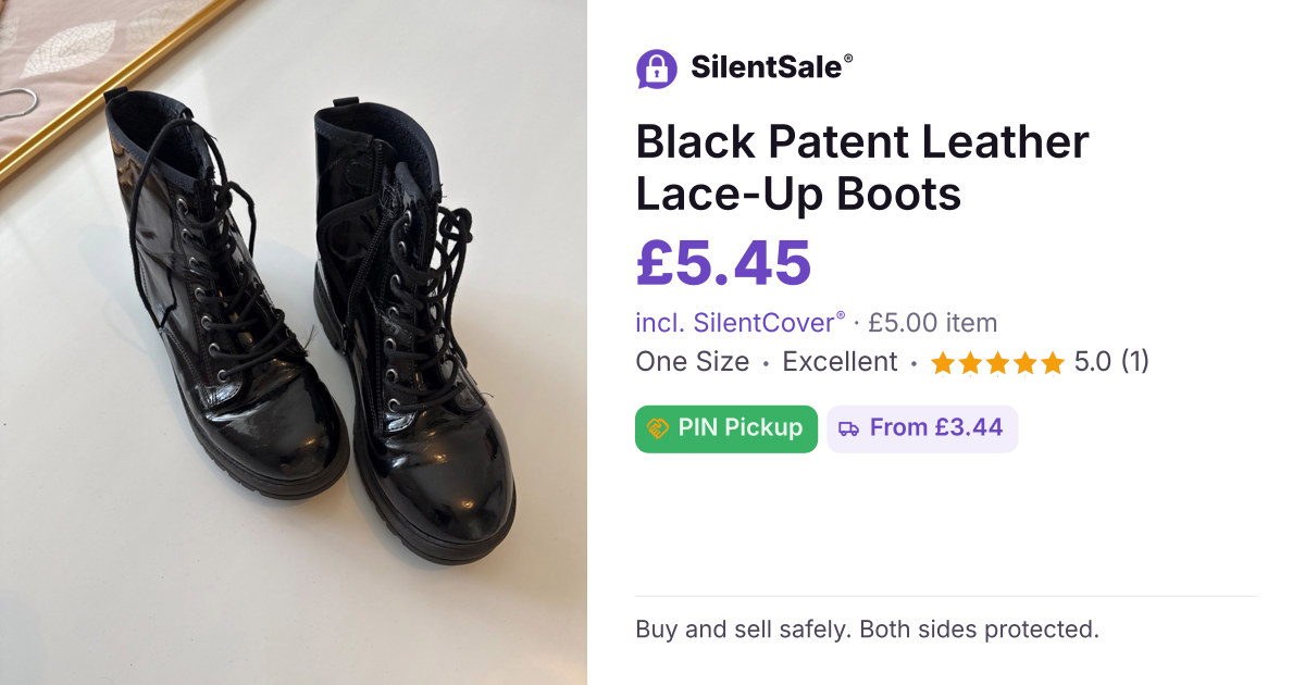 Black Patent Leather Lace-Up Boots