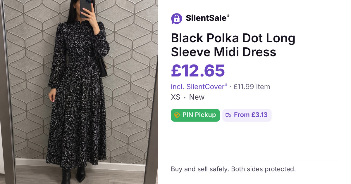 Black Polka Dot Long Sleeve Midi Dress