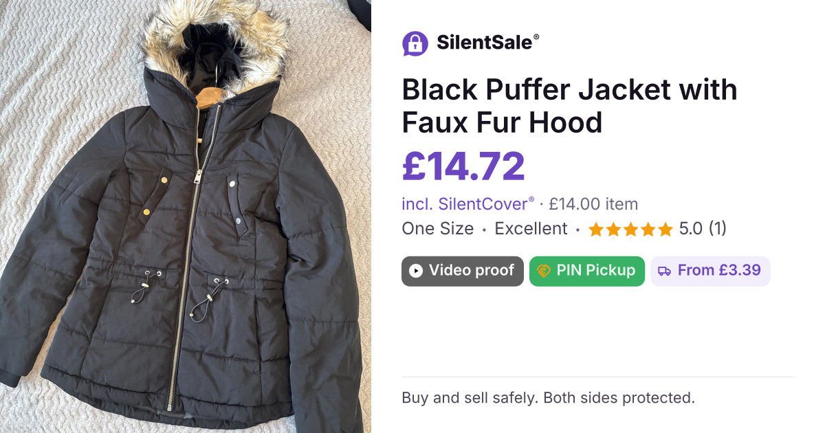Black Puffer Jacket with Faux Fur Hood