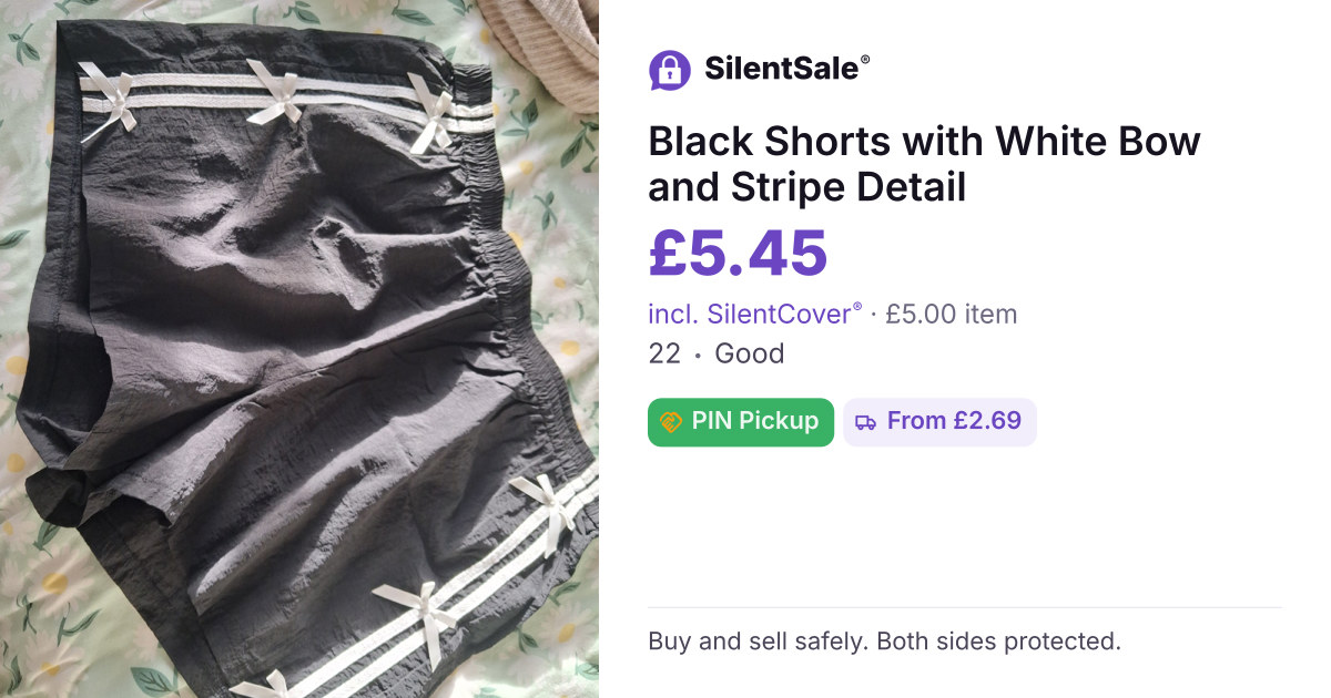 Black Shorts with White Bow and Stripe Detail