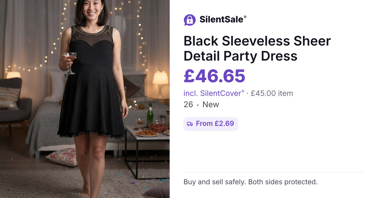 Black Sleeveless Sheer Detail Party Dress