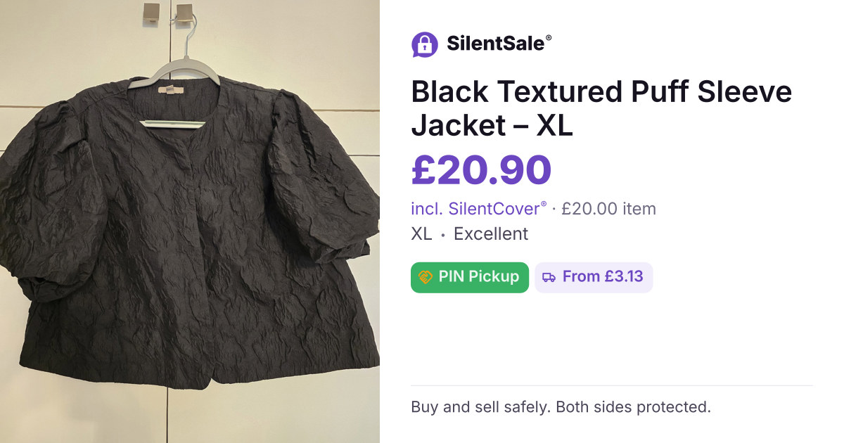 Black Textured Puff Sleeve Jacket – XL