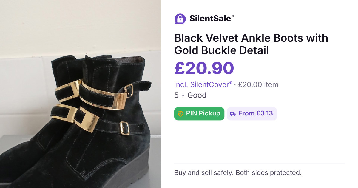 Black Velvet Ankle Boots with Gold Buckle Detail