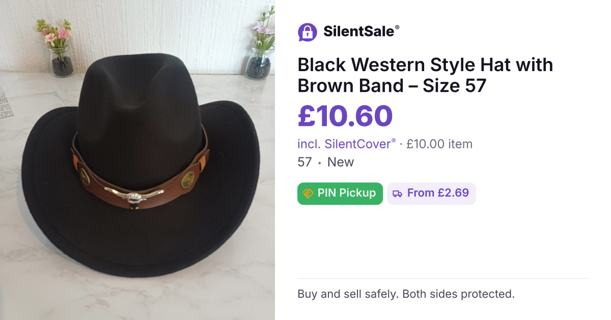 Black Western Style Hat with Brown Band – Size 57