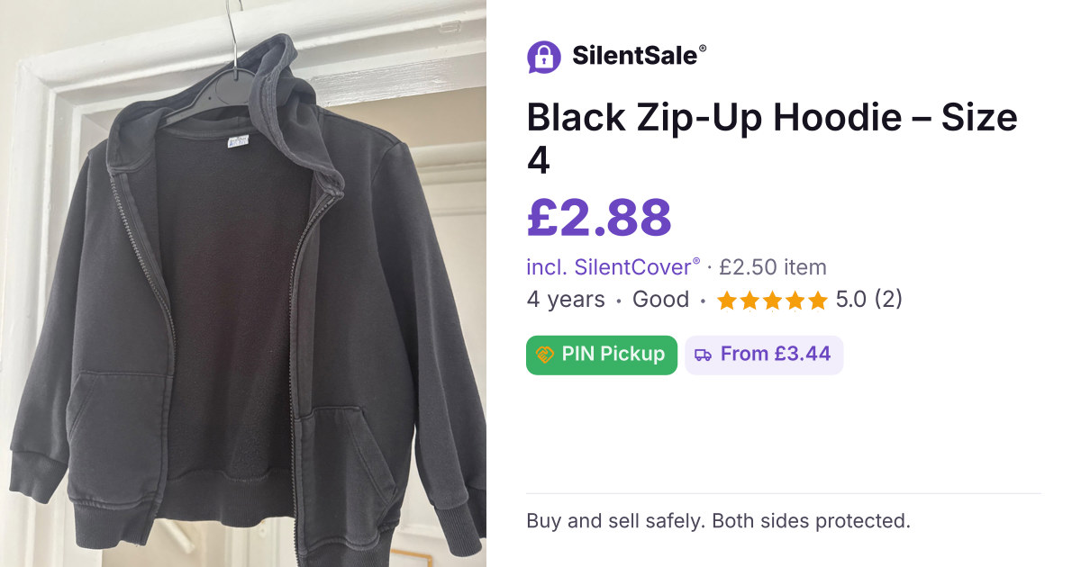 Black Zip-Up Hoodie – Size 4 