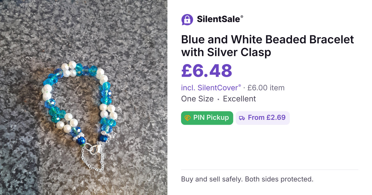Blue and White Beaded Bracelet with Silver Clasp