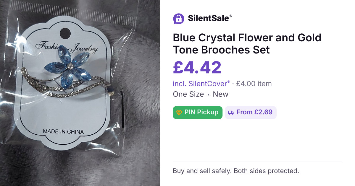 Blue Crystal Flower and Gold Tone Brooches Set