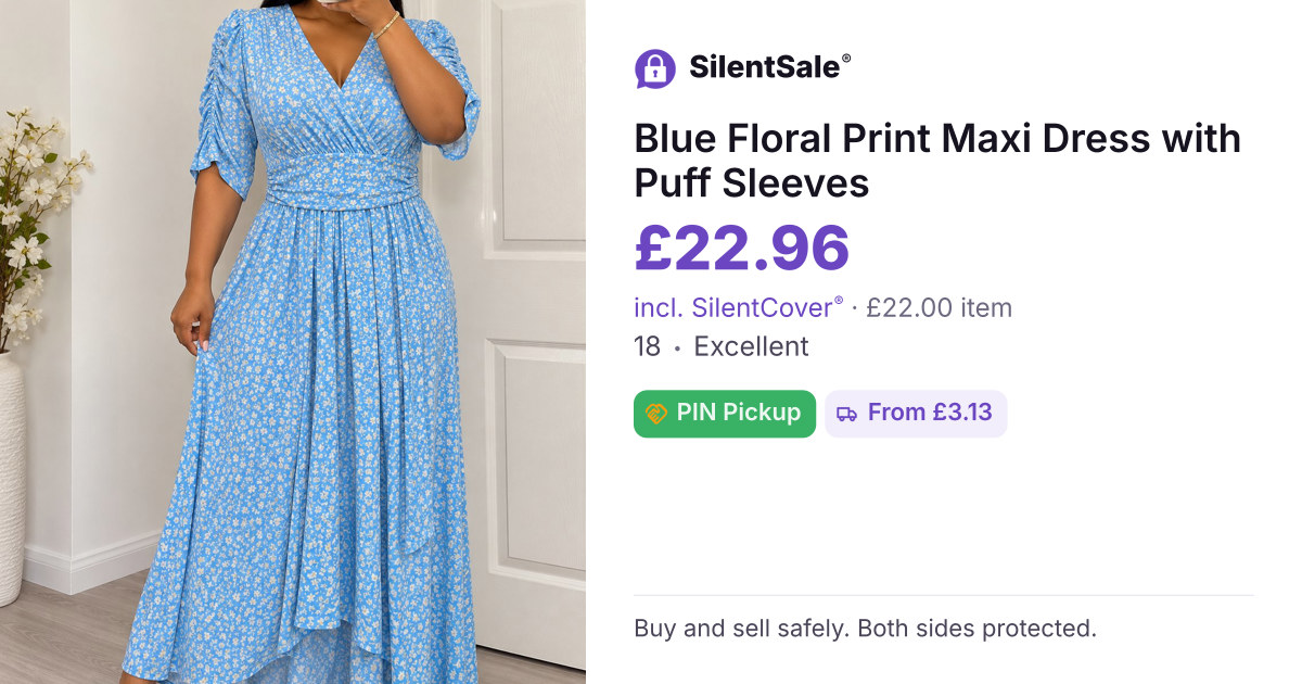 Blue Floral Print Maxi Dress with Puff Sleeves