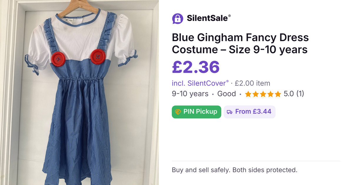 Blue Gingham Fancy Dress Costume – Size 9-10 years