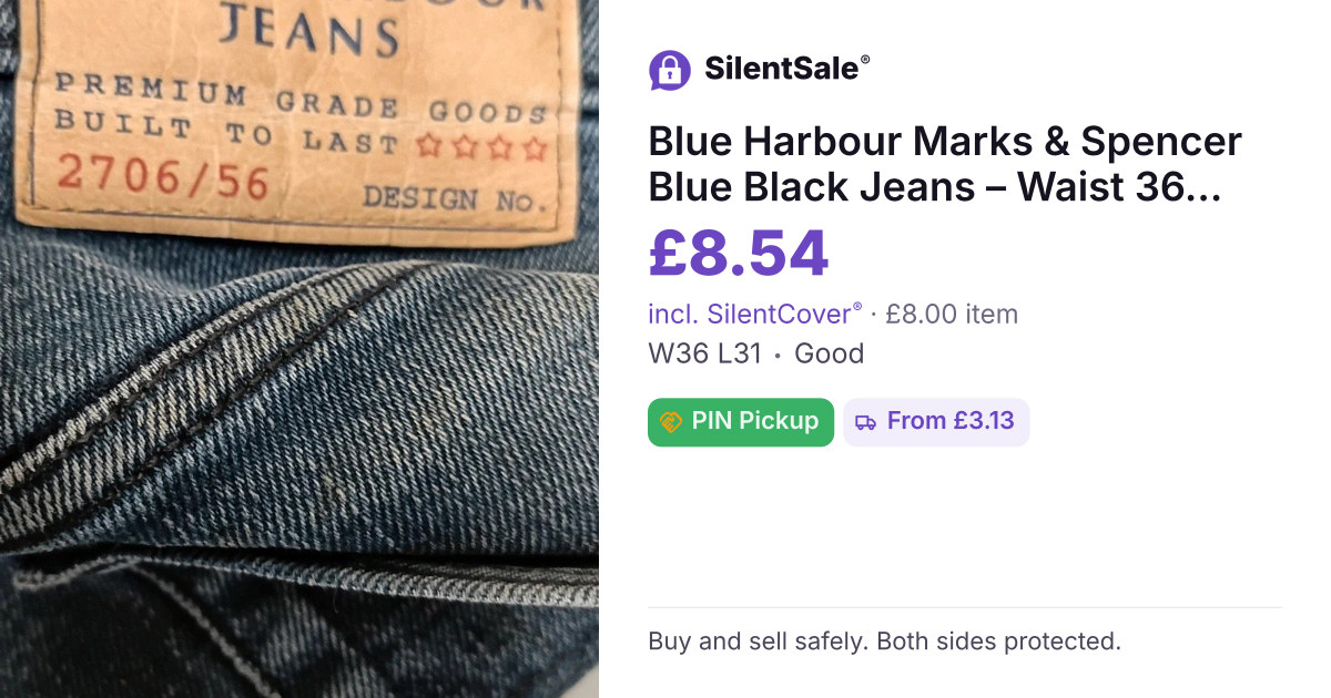 Blue Harbour Marks & Spencer Blue Black Jeans – Waist 36, Length 31