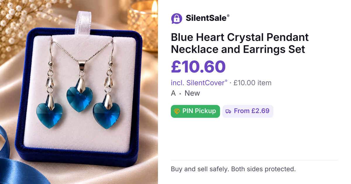 Blue Heart Crystal Pendant Necklace and Earrings Set