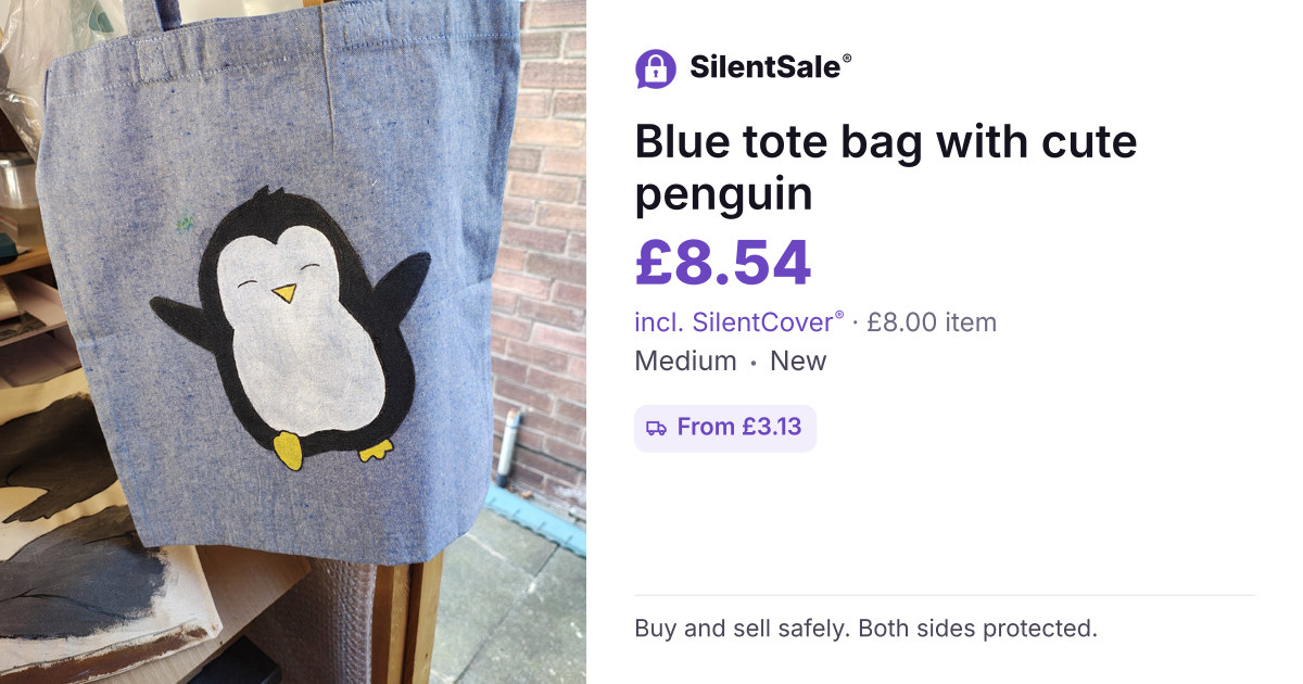 Blue tote bag with cute penguin 