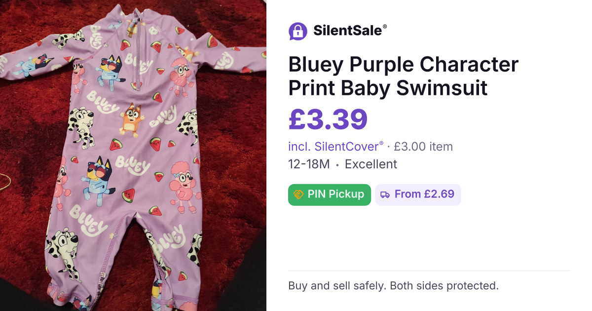 Bluey Purple Character Print Baby Swimsuit