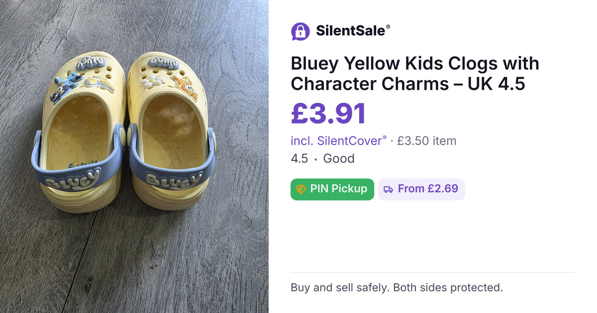 Bluey Yellow Kids Clogs with Character Charms – UK 4.5