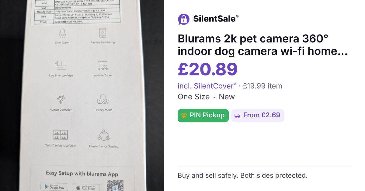 Blurams 2k pet camera 360° indoor dog camera wi-fi home Security black