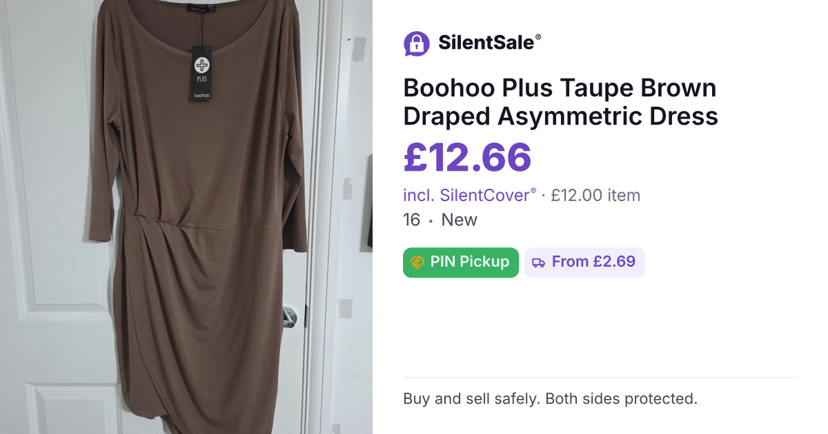 Boohoo Plus Taupe Brown Draped Asymmetric Dress