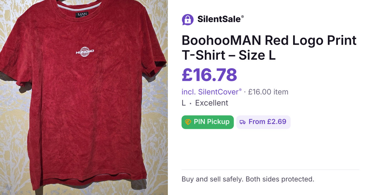 BoohooMAN Red Logo Print T-Shirt – Size L