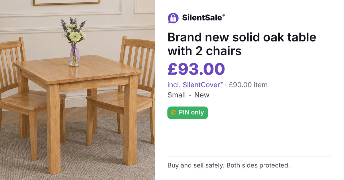 Brand new solid oak table with 2 chairs