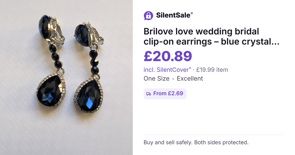 Brilove love wedding bridal clip-on earrings – blue crystal teardrop figure