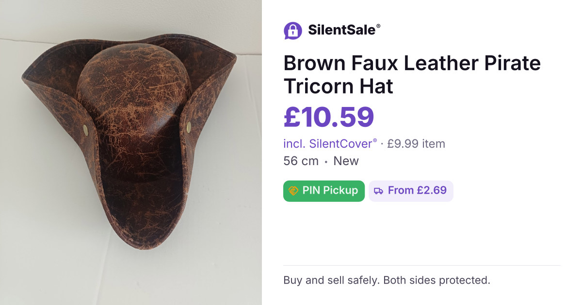 Brown Faux Leather Pirate Tricorn Hat