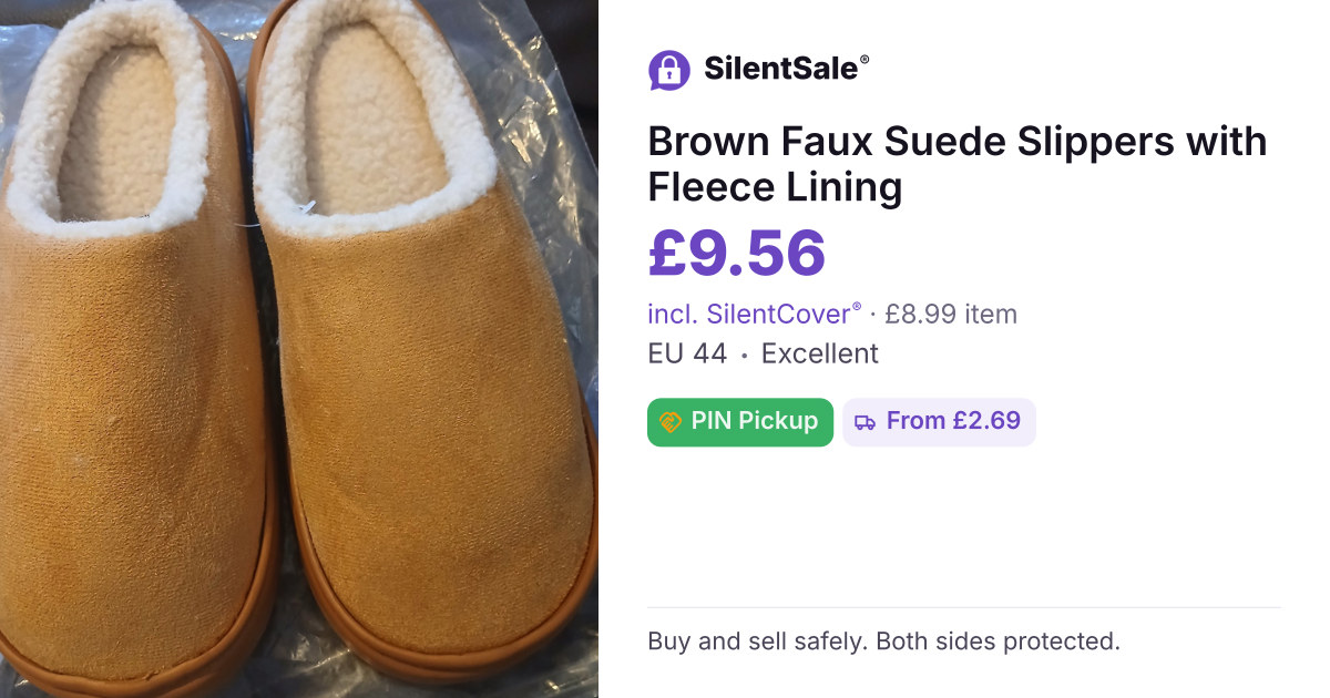 Brown Faux Suede Slippers with Fleece Lining