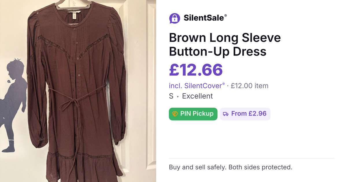Brown Long Sleeve Button-Up Dress
