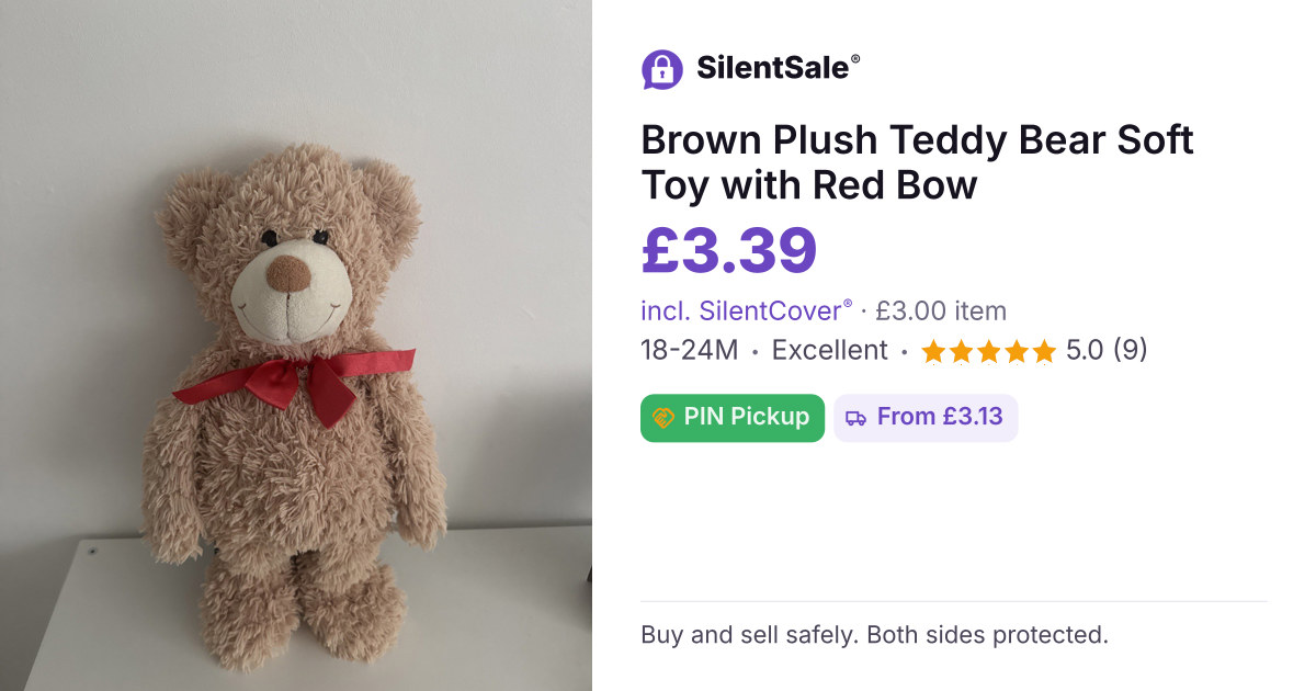 Brown Plush Teddy Bear Soft Toy with Red Bow