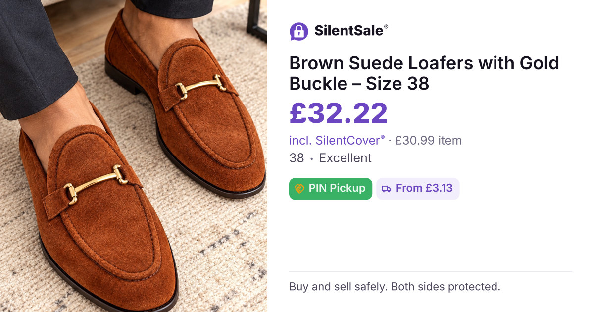 Brown Suede Loafers with Gold Buckle – Size 38