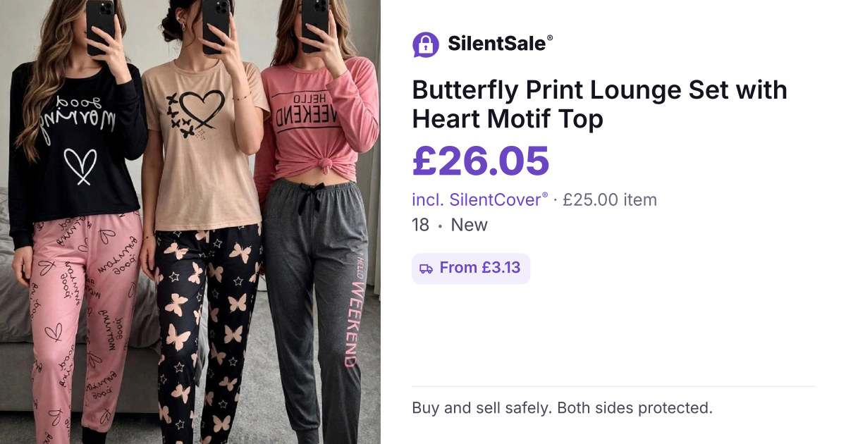 Butterfly Print Lounge Set with Heart Motif Top