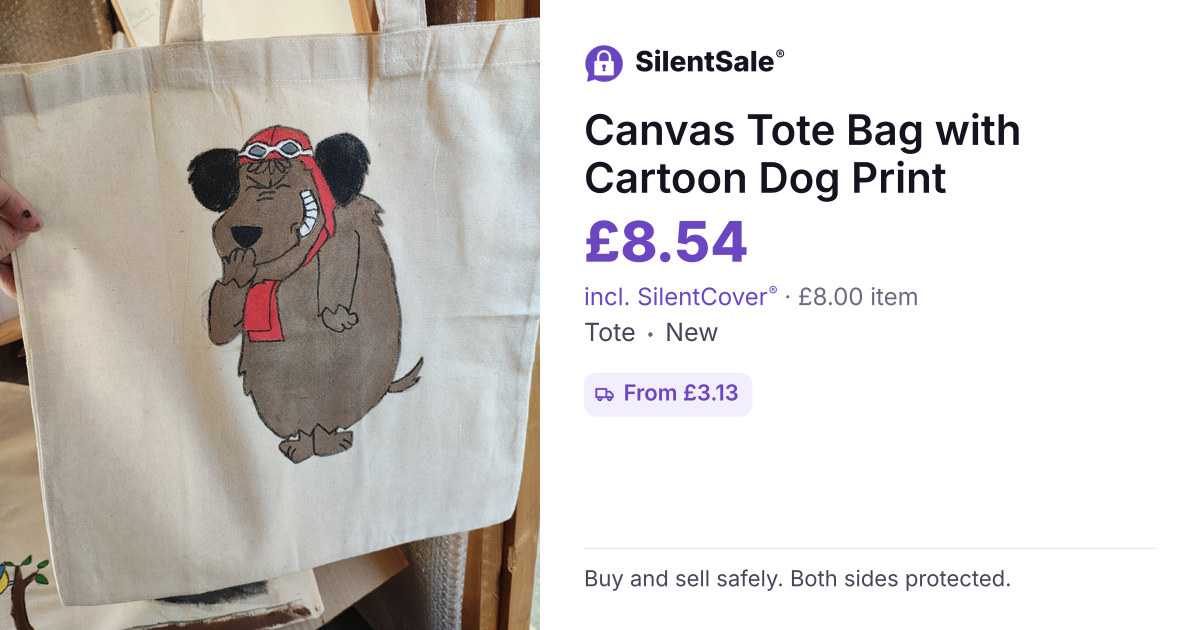 Canvas Tote Bag with Cartoon Dog Print
