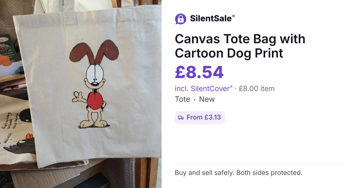Canvas Tote Bag with Cartoon Dog Print