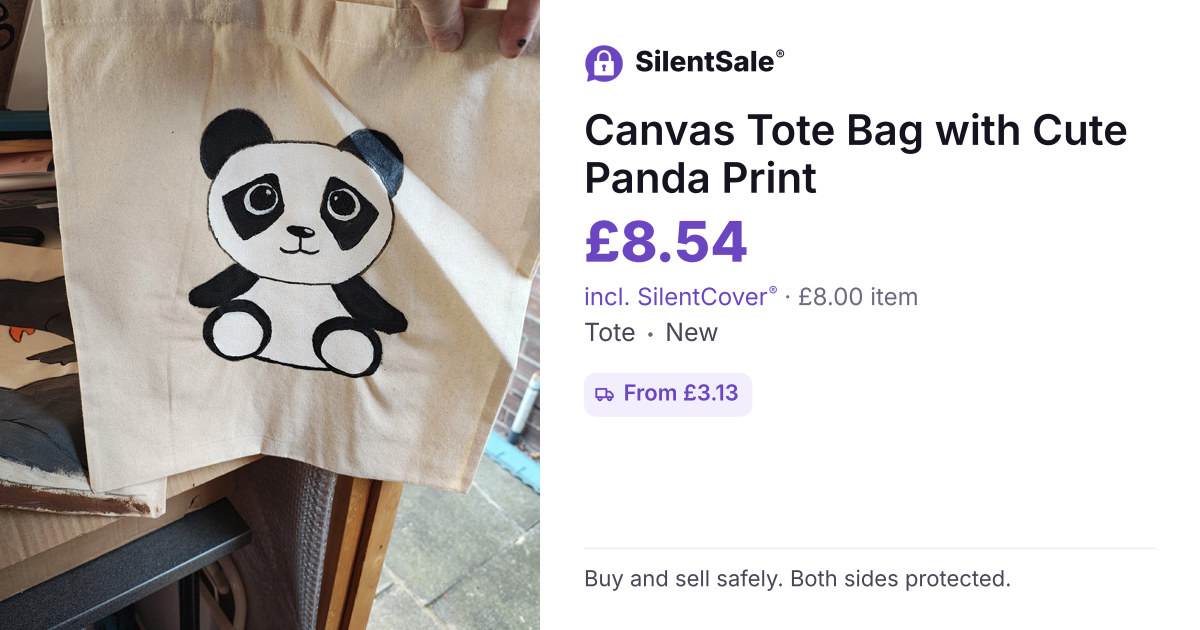 Canvas Tote Bag with Cute Panda Print