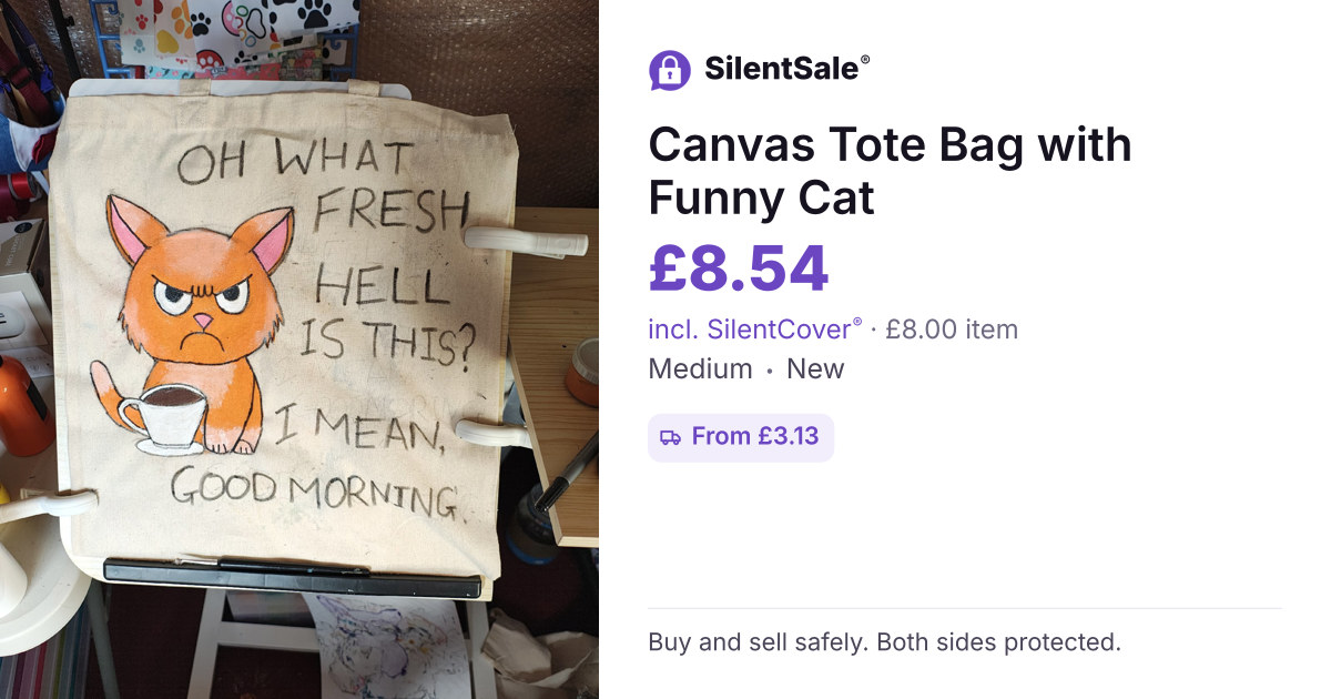 Canvas Tote Bag with Funny Cat