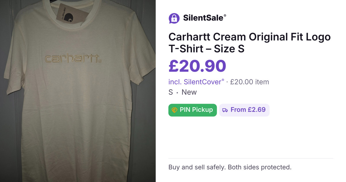 Carhartt Cream Original Fit Logo T-Shirt – Size S