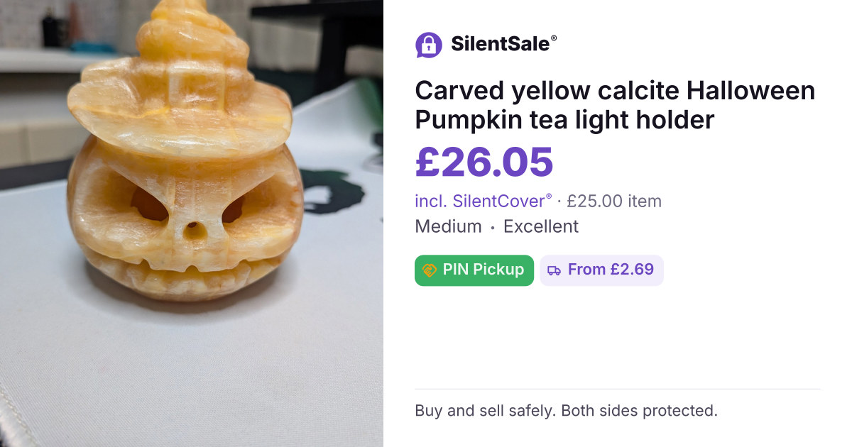 Carved yellow calcite Halloween Pumpkin tea light holder