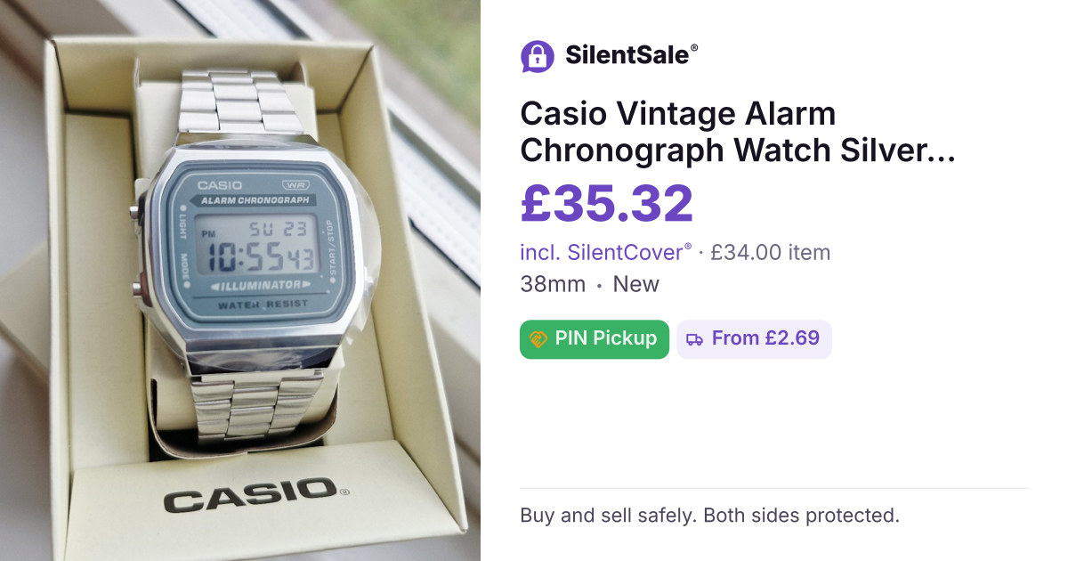 Casio Vintage Alarm Chronograph Watch Silver Tone Stainless Steel 