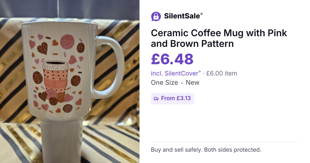 Ceramic Coffee Mug with Pink and Brown Pattern