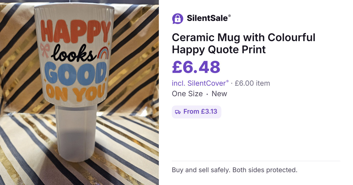 Ceramic Mug with Colourful Happy Quote Print