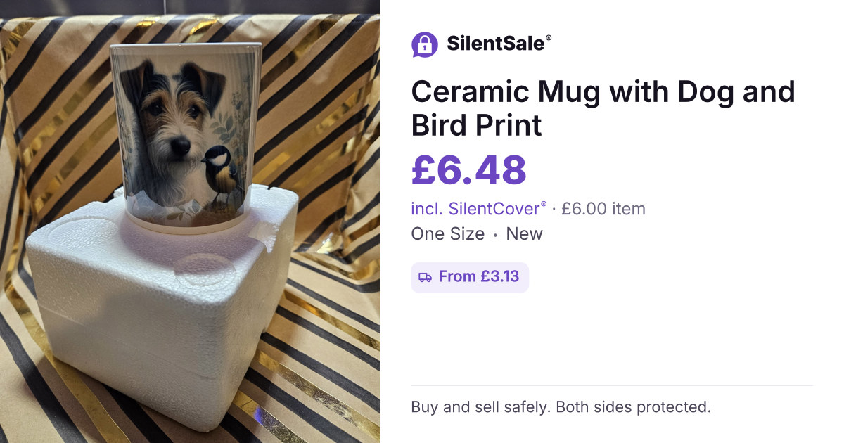 Ceramic Mug with Dog and Bird Print