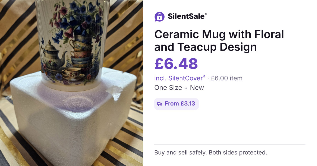 Ceramic Mug with Floral and Teacup Design