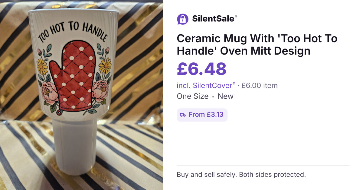 Ceramic Mug With 'Too Hot To Handle' Oven Mitt Design